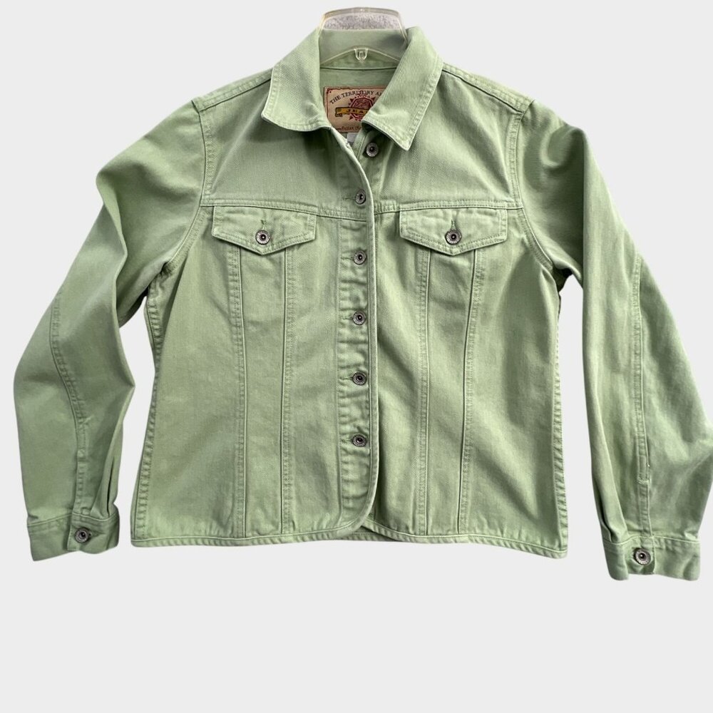 Vintage The Territory Ahead Jacket Womens Large Green Denim Trucker Western